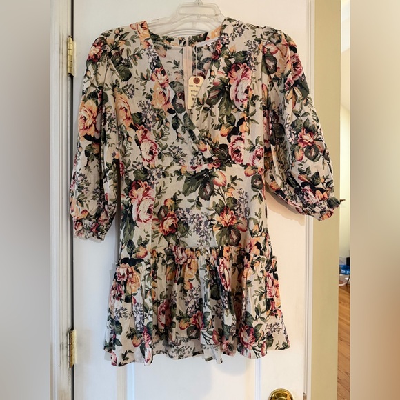 Olivaceous Dresses & Skirts - Floral Tiered Wrap Dress in Cream, Pink & Green